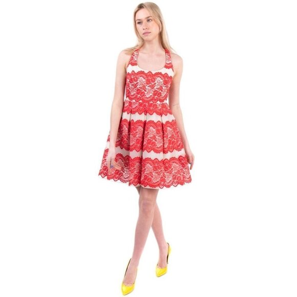 NWT Marchesa Notte Red Lace A-Line Dress $795 - Picture 4 of 13